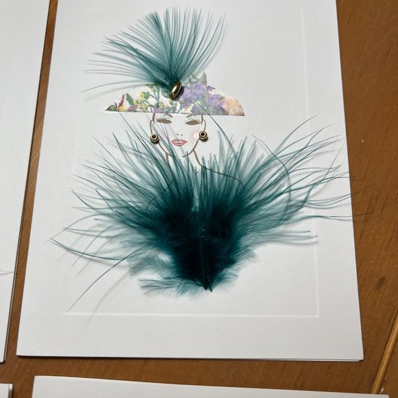 Feather in her hat Greeting Cards, set of 6, never used - Picture 2 of 8